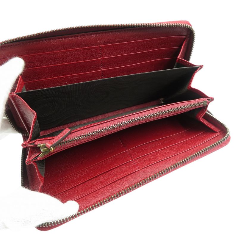 Gucci GG Marmont Leather Bamboo Gold Hardware Red Round Zipper Long — view 4