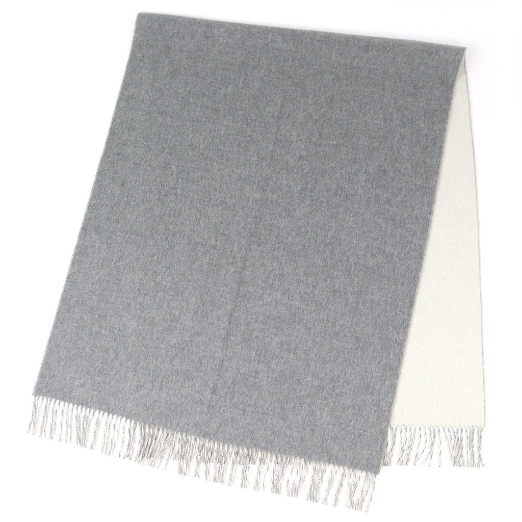 Hermes Cashmere Logo Embroidery Double Face Fringe Scarf Shawl Gray — view 2