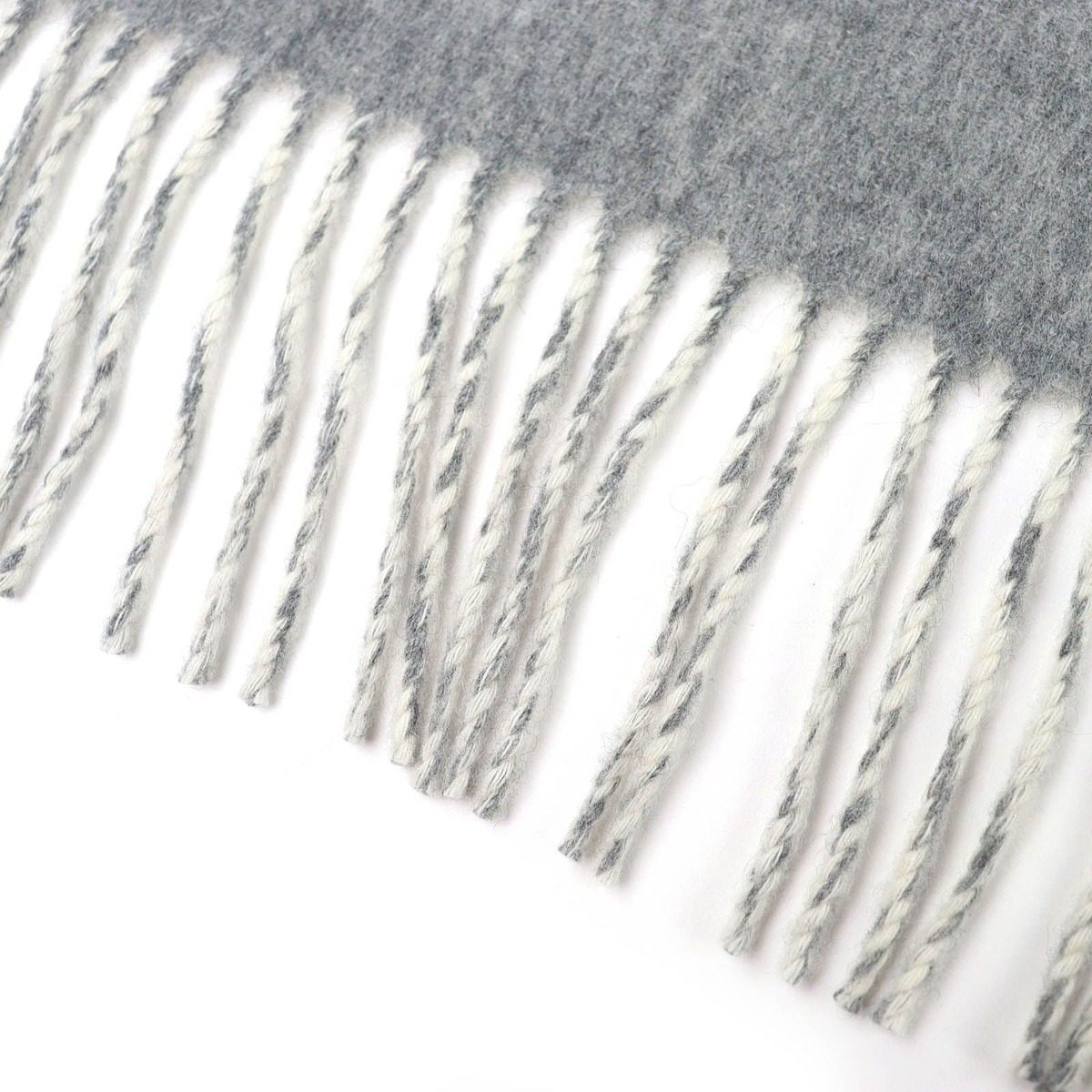Hermes Cashmere Logo Embroidery Double Face Fringe Scarf Shawl Gray — view 5