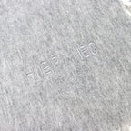 Hermes Cashmere Logo Embroidery Double Face Fringe Scarf Shawl Gray — view 6
