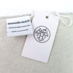 Hermes Cashmere Logo Embroidery Double Face Fringe Scarf Shawl Gray — view 7