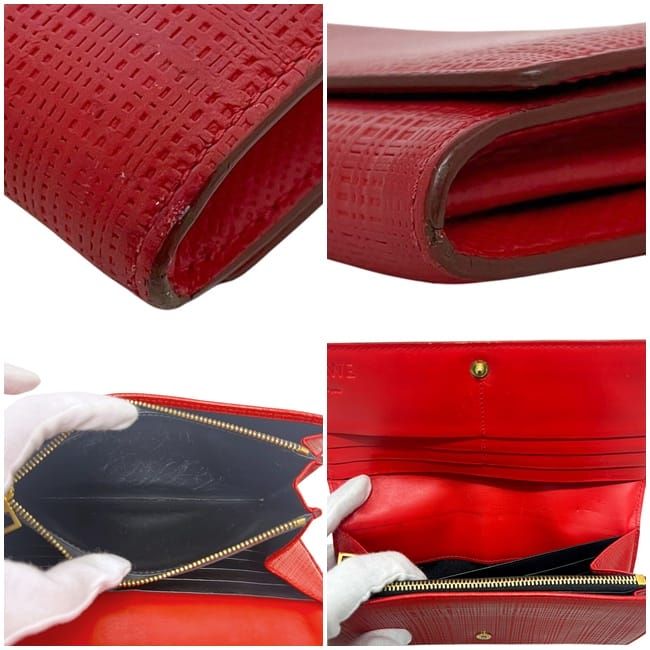 Loewe Bifold Long Wallet Red Linen 10188 K98 Leather — view 3