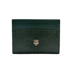 Gucci Tiger Metal Details Guccissima Leather Dark Green Card Case Gold