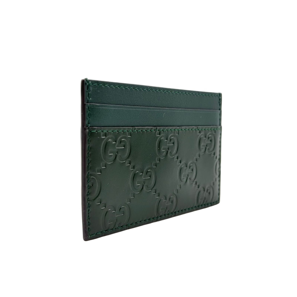 Gucci Tiger Metal Details Guccissima Leather Dark Green Card Case Gold — view 2