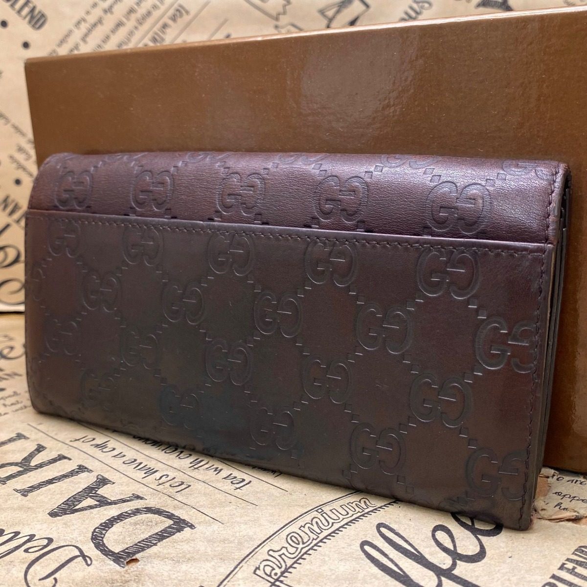 Gucci Bifold Wallet Leather Brown Striped GG Billfold Card — view 2