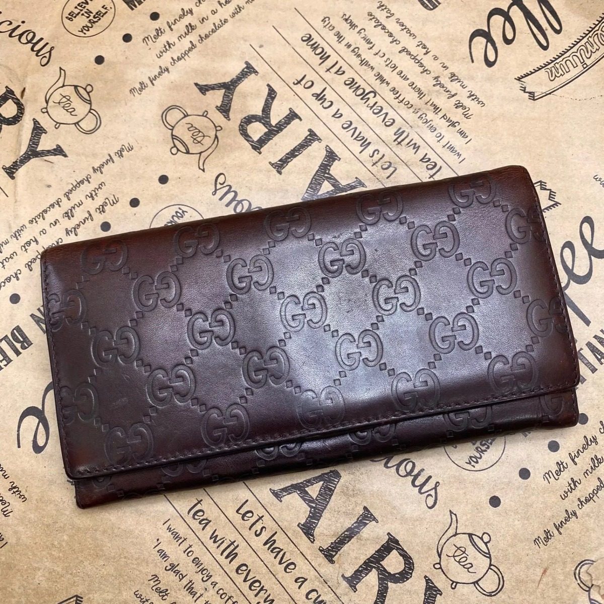 Gucci Bifold Wallet Leather Brown Striped GG Billfold Card — view 3