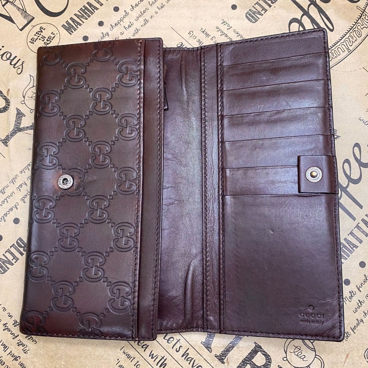 Gucci Bifold Wallet Leather Brown Striped GG Billfold Card — view 9