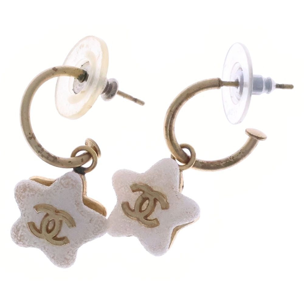 Chanel Star Motif Earrings CC Logo White Gold