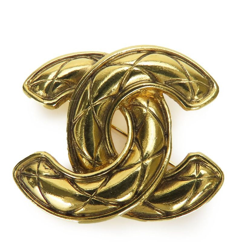 Chanel Brooch Quilted Stitching Coco Mark Metal Gold Plated Accessory Small — view 2