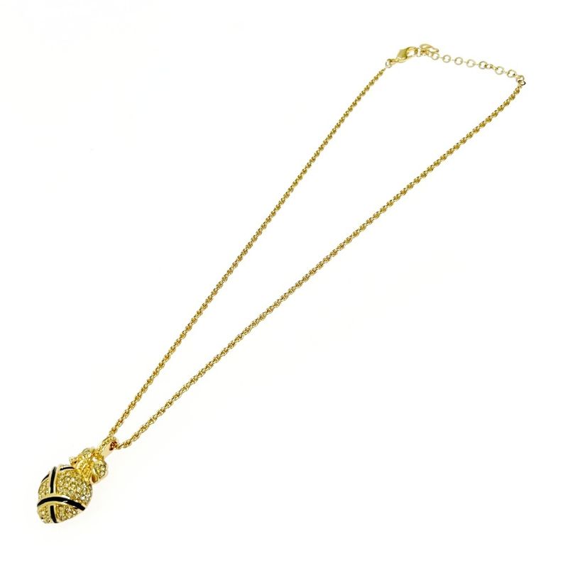 Christian Dior GP Rhinestone Ribbon Heart Necklace Gold Black — view 4