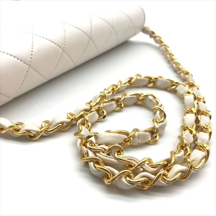 Chanel CC Logo Mini Quilted Lambskin Push Lock Chain Shoulder Bag White — view 6