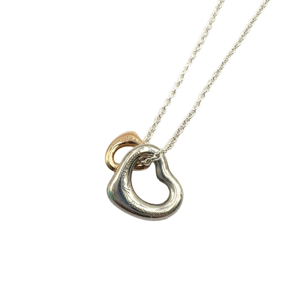 Tiffany & Co Double Open Heart Silver Pink Gold Necklace — view 2