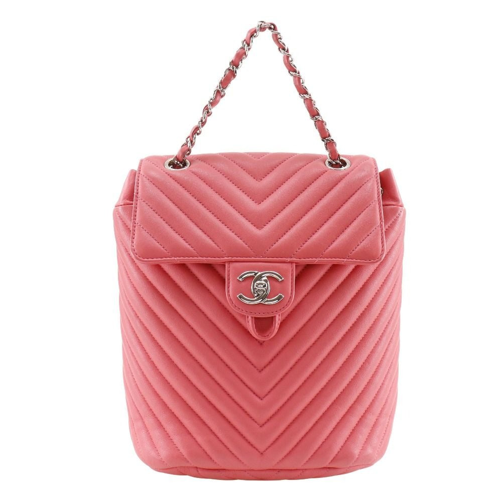 Chanel Chevron Stitch Chain Backpack Lambskin Pink