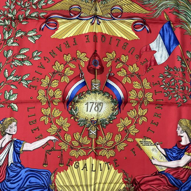 Hermes Scarf Carre 90 Red Blue Yellow Liberte — view 5