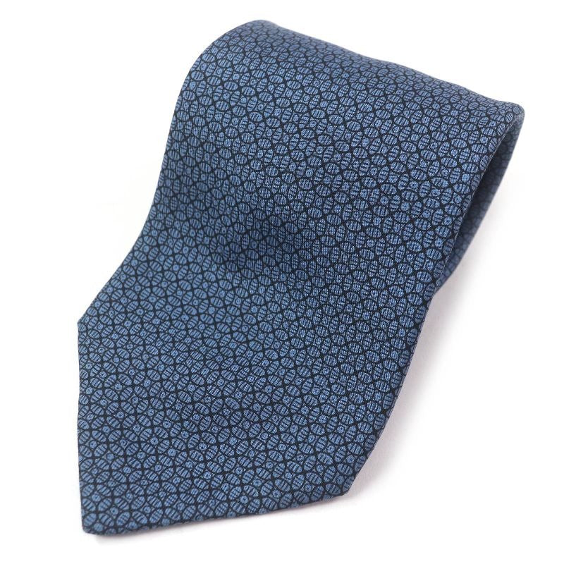Hermes 7695 OA 100% Silk Geometric Pattern Wide Tie Blue