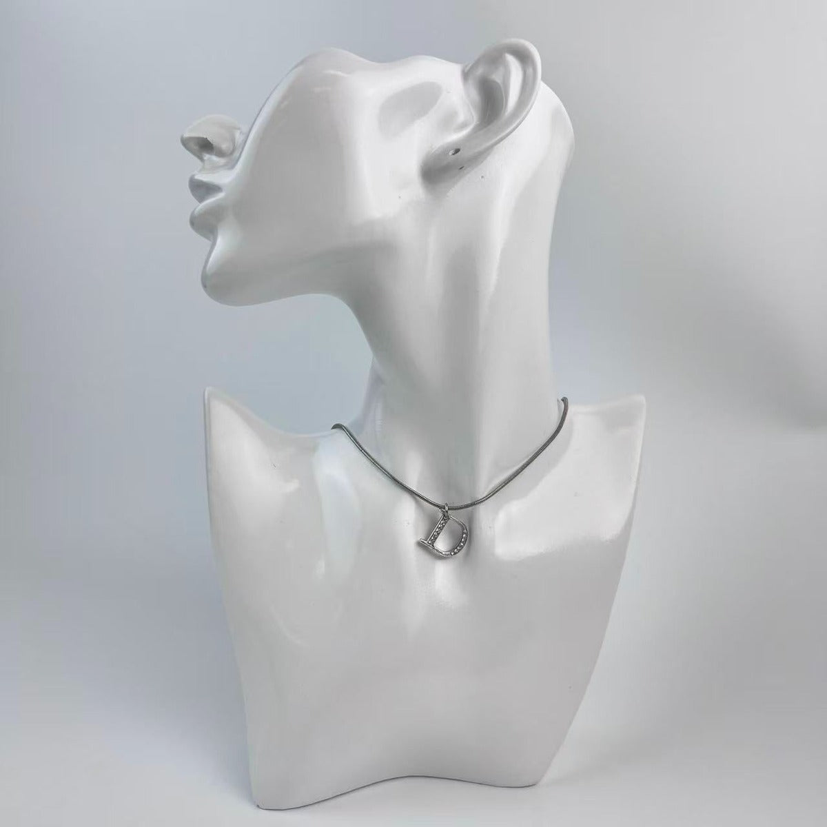 Dior D Logo Necklace Pendant Silver Vintage