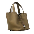 Hermes Handbag Picotin Lock MM Taurillon Clemence Etoupe Silver — view 2