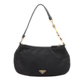 Prada Tessuto Nylon Triangle Logo Leather Handbag Tote Black