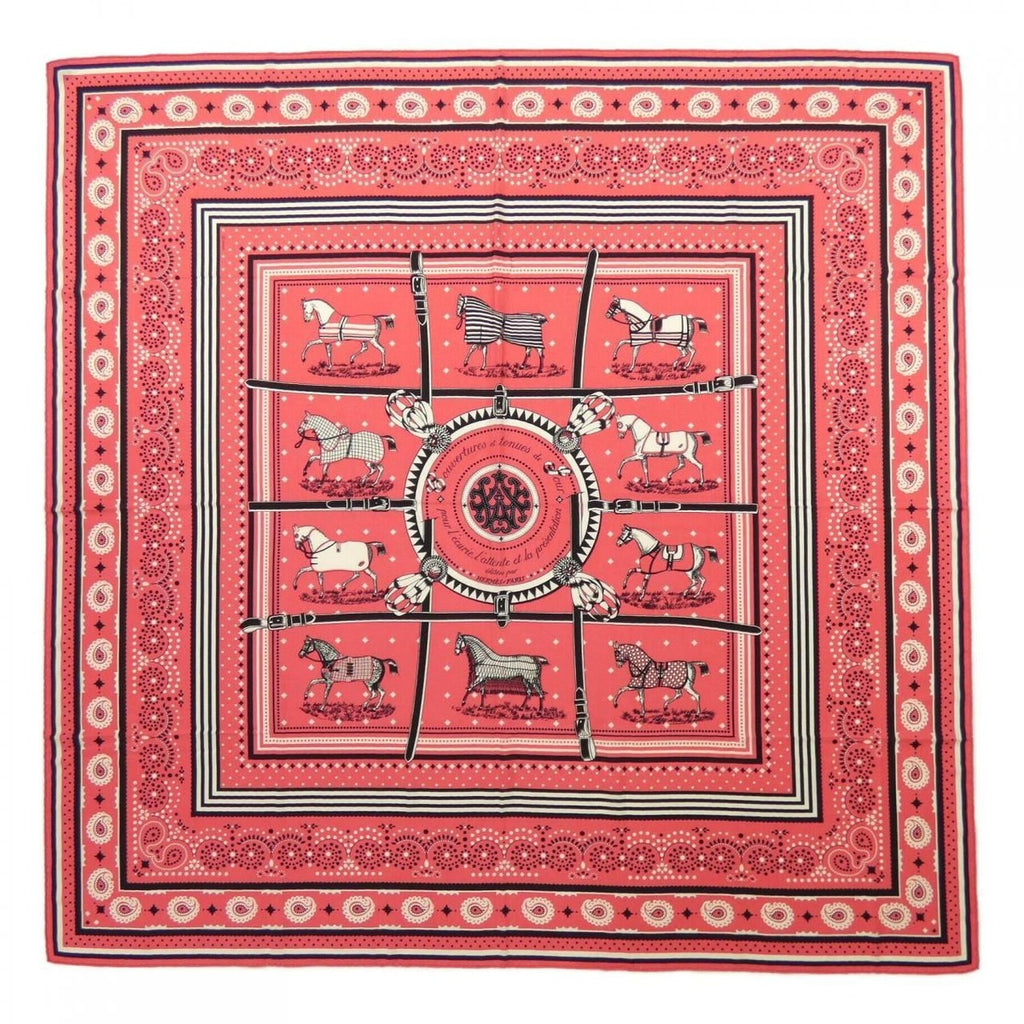 Hermes Couvertures ET Tenues de Jour Bandana Carre Shawl Black White Pink