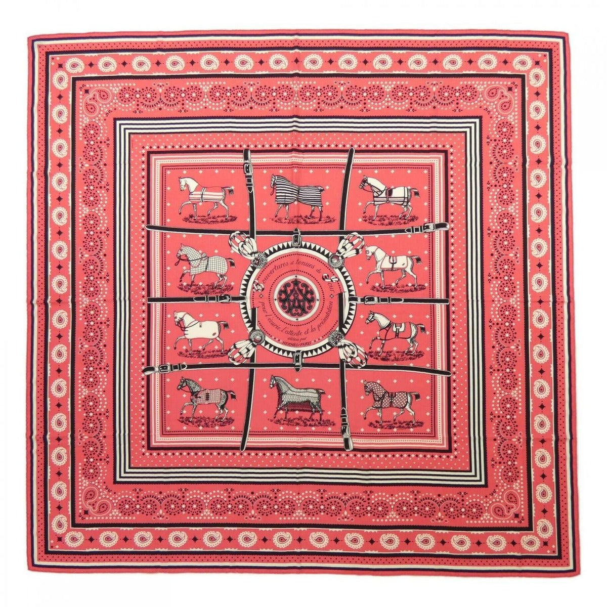 Hermes Couvertures ET Tenues de Jour Bandana Carre Shawl Black White Pink