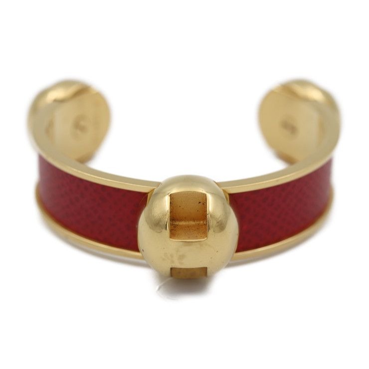 Hermes Bangle Metal Leather Gold Red Accessories Cbangle Cuff Bracelet
