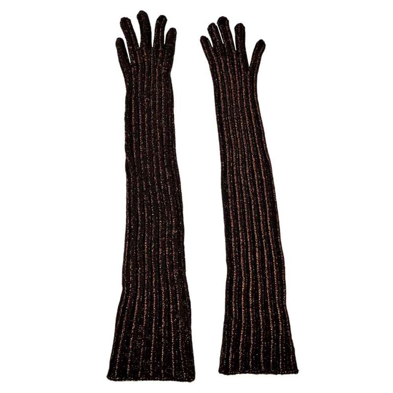 Prada Long Gloves Brown Orange Lame S