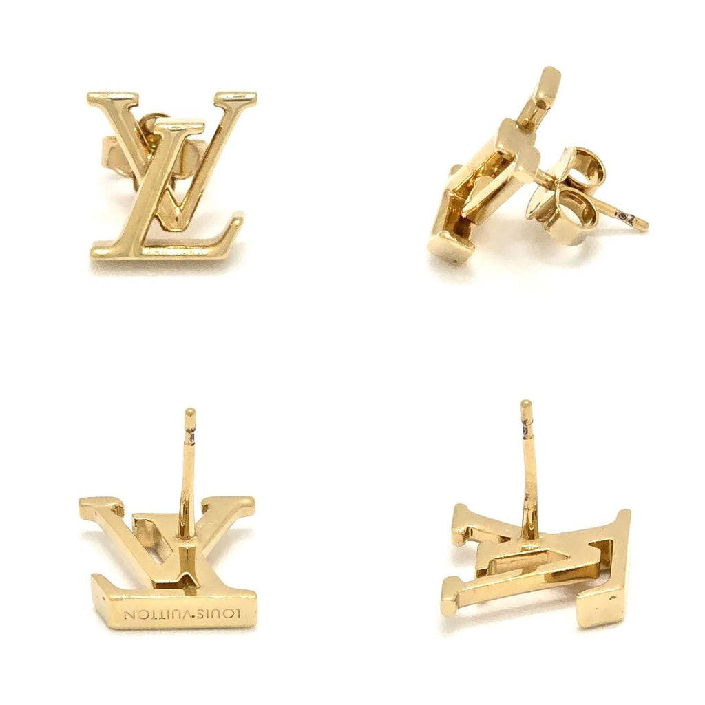 Louis Vuitton Earrings LV Iconic Initial Gold Color Metal — view 4