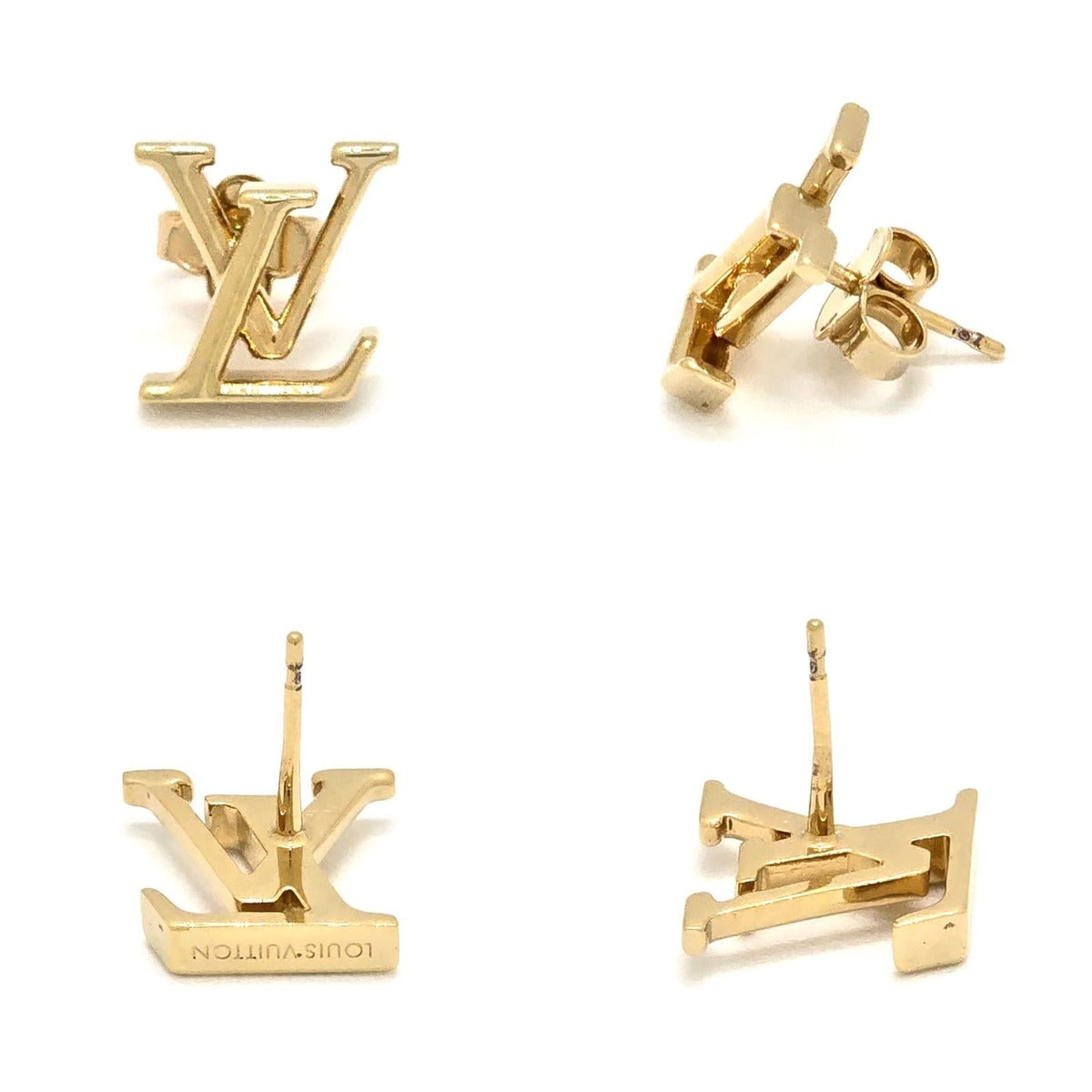 Louis Vuitton Earrings LV Iconic Initial Gold Color Metal — view 4