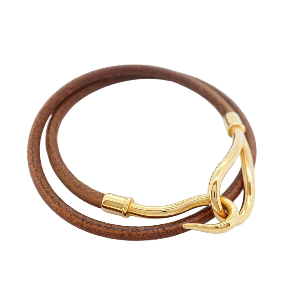 Hermes Bracelet Jumbo Hook Gold Plated Leather Brown — view 2