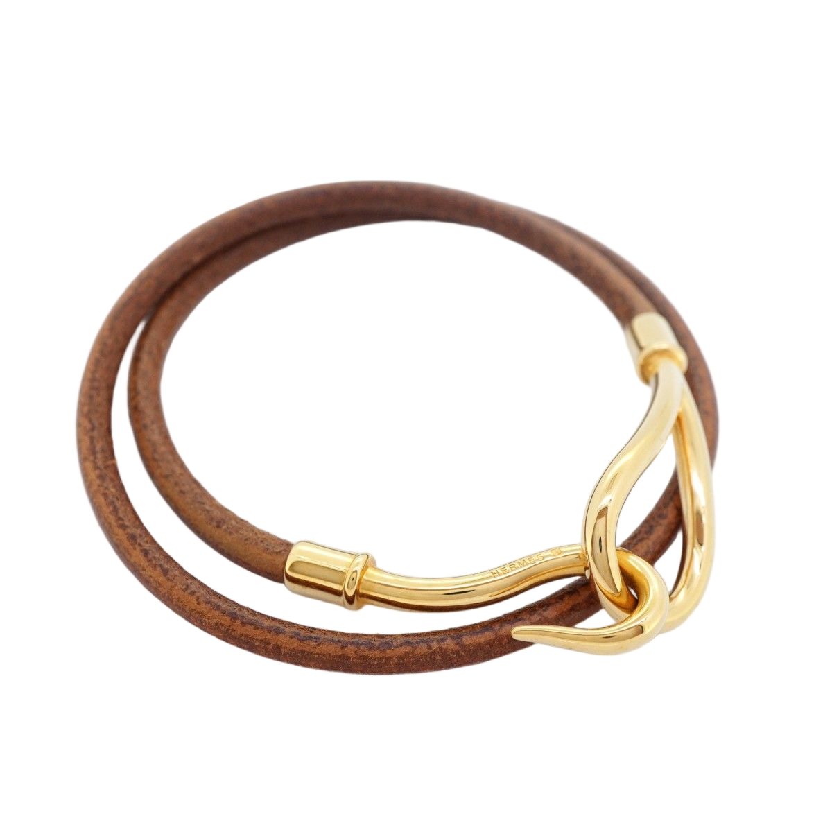 Hermes Bracelet Jumbo Hook Gold Plated Leather Brown — view 2