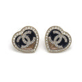 Chanel Heart Earrings CC Logo Rhinestone Gold Black