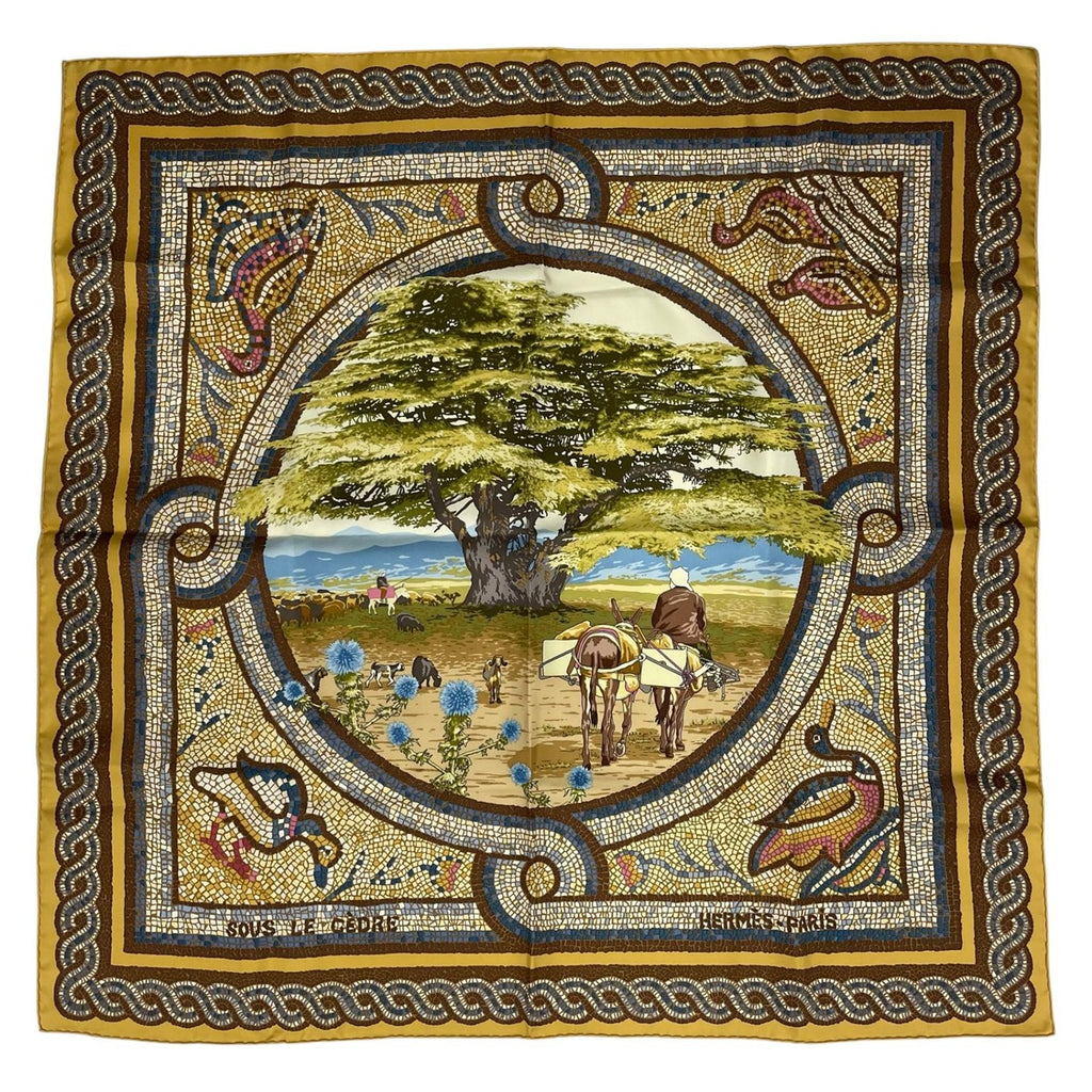 Hermes Scarf Silk Carre 90 Under the Cedar Sous le Cedre Yellow — view 2