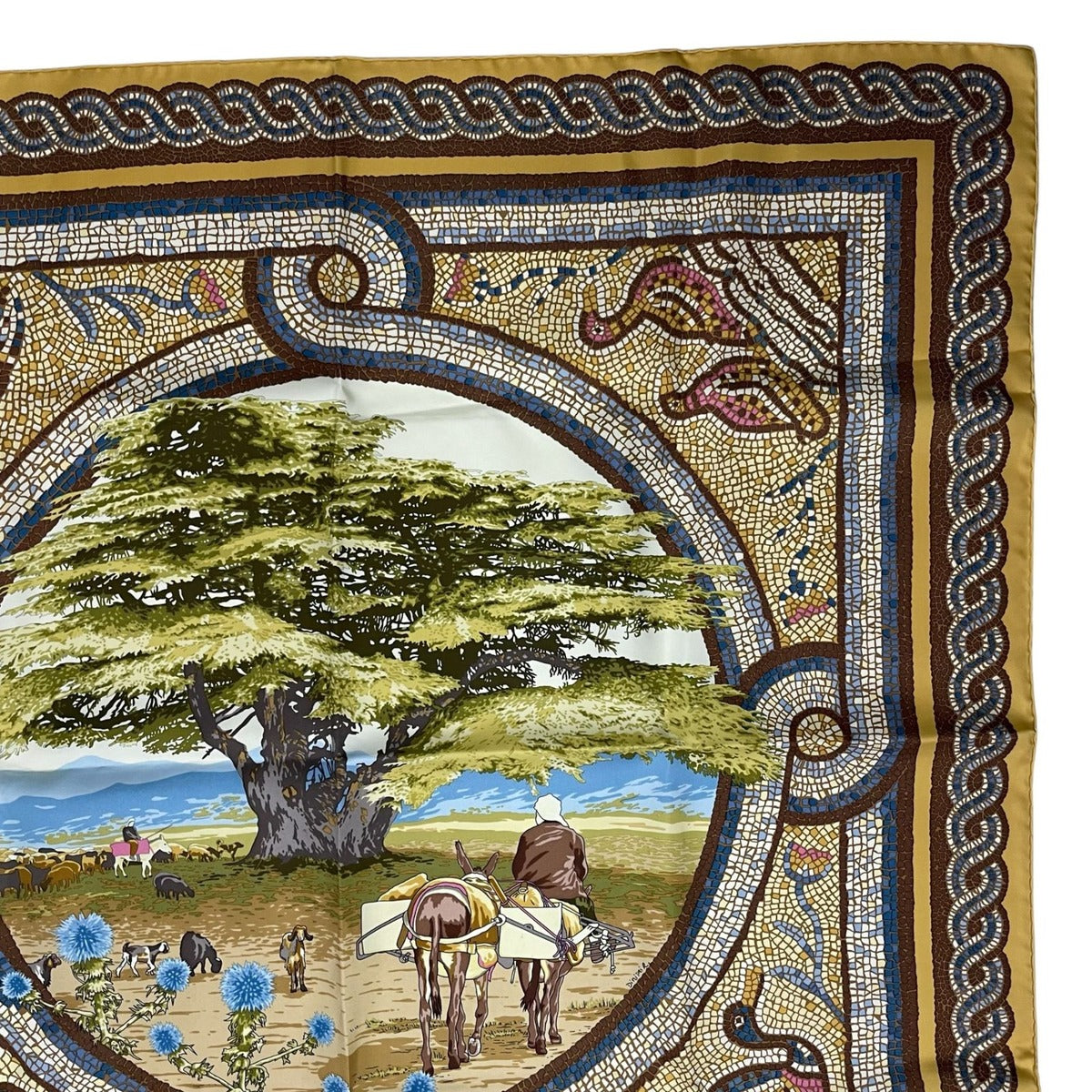 Hermes Scarf Silk Carre 90 Under the Cedar Sous le Cedre Yellow — view 4