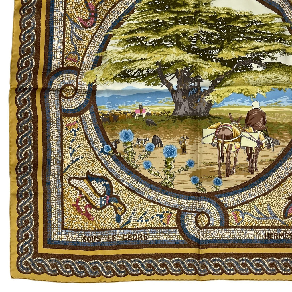 Hermes Scarf Silk Carre 90 Under the Cedar Sous le Cedre Yellow — view 5
