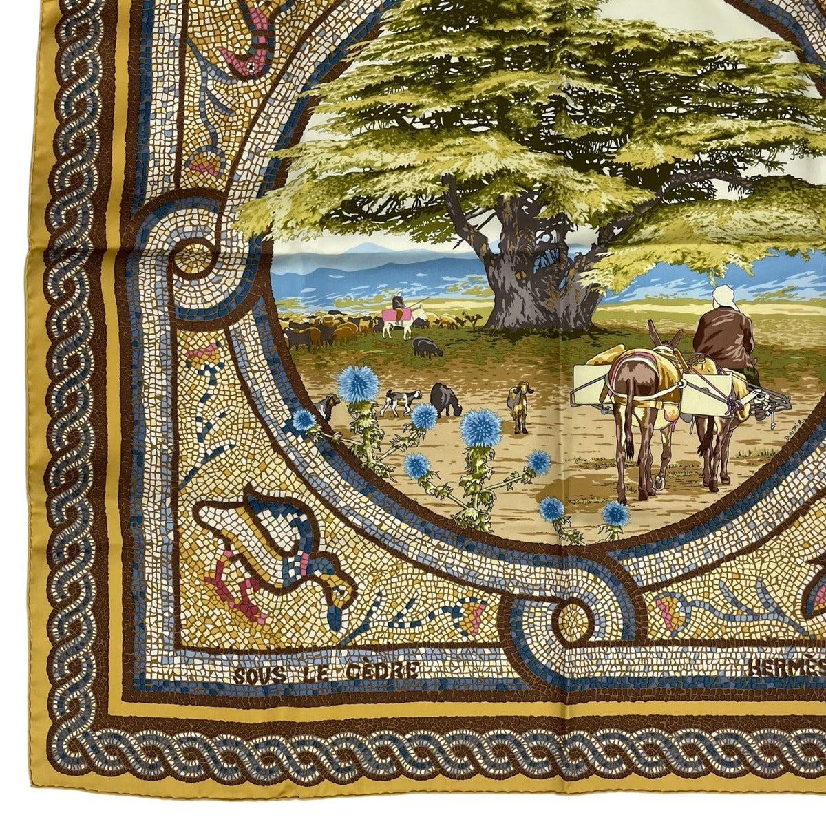 Hermes Scarf Silk Carre 90 Under the Cedar Sous le Cedre Yellow — view 5