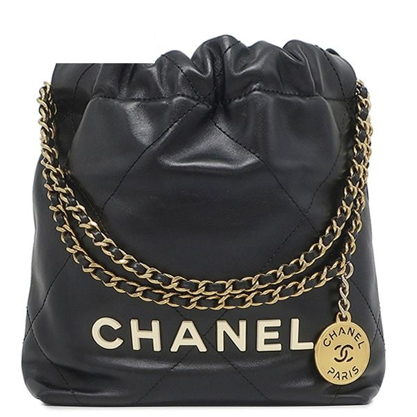 Chanel 2-Way Bag Chanel 22 Mini Handbag Leather Black Gold