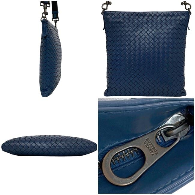 Bottega Veneta Shoulder Bag Blue Intrecciato Leather — view 2