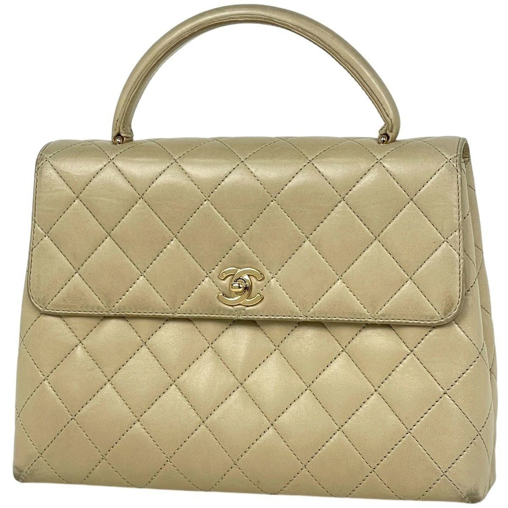 Chanel CC Logo Handbag Quilted Leather Beige