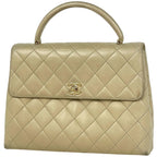 Chanel CC Logo Handbag Quilted Leather Beige