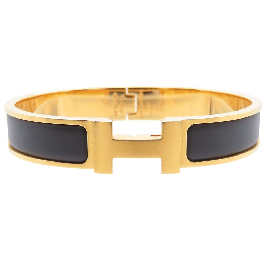 Hermes Clic HH Gold Black Metal Enamel Bracelet Bangle