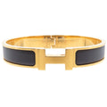 Hermes Clic HH Gold Black Metal Enamel Bracelet Bangle