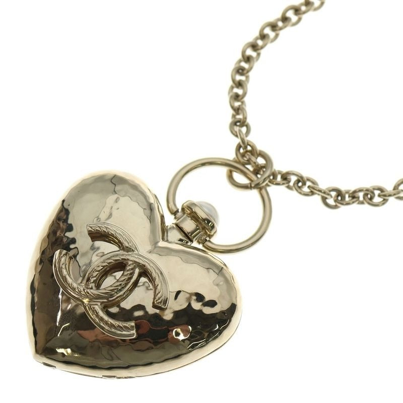 Chanel Faux Pearl Heart Locket Pendant Gold — view 2