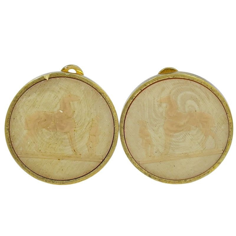 Hermes Corozo Earrings GP Gold Plated Beige Accessory Jewelry — view 2