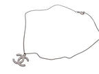 Chanel CC Logo Square Rhinestone Necklace 09 50 Silver Metal