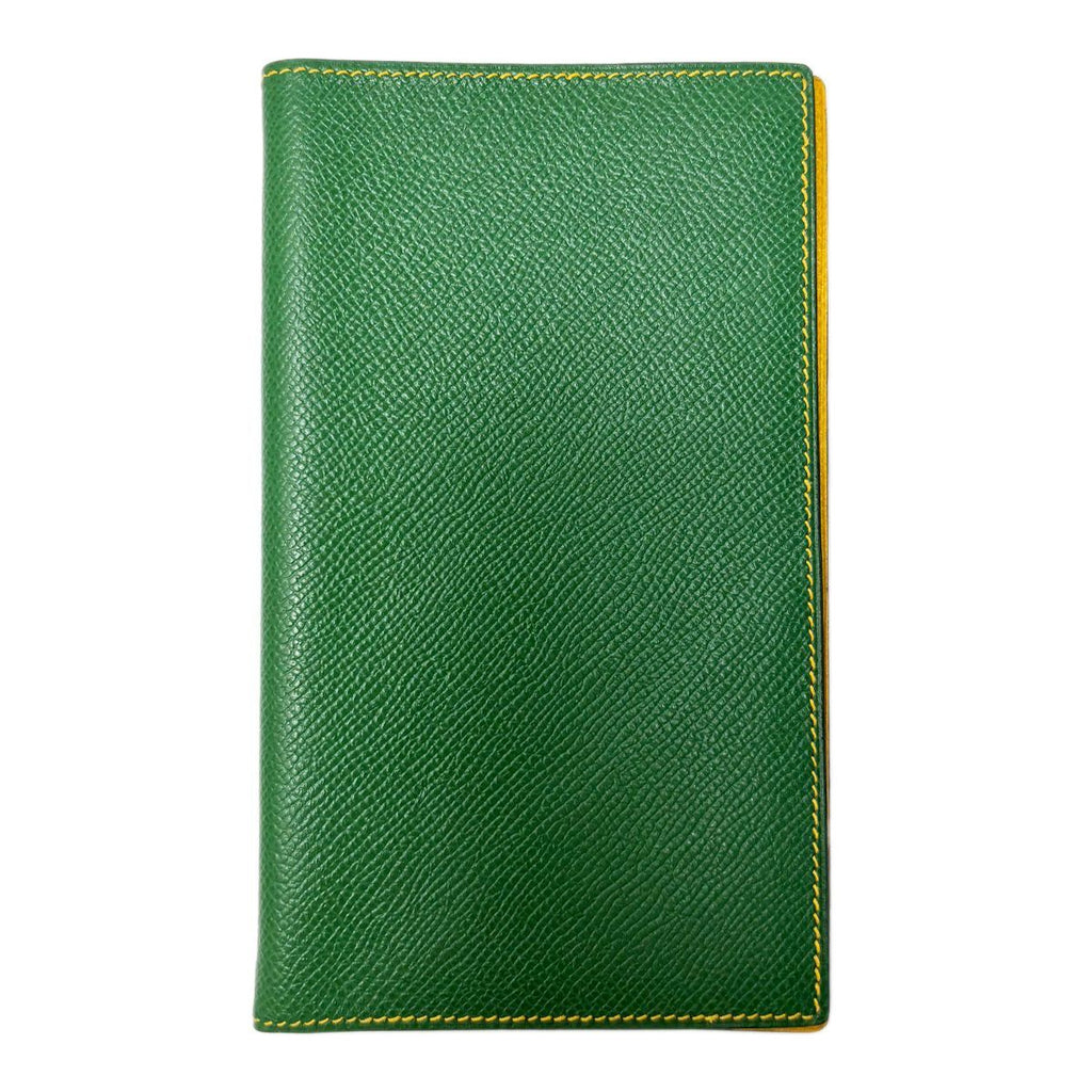 Hermes Notebook Cover Agenda Vision Calf Green Yellow with Initial — view 2