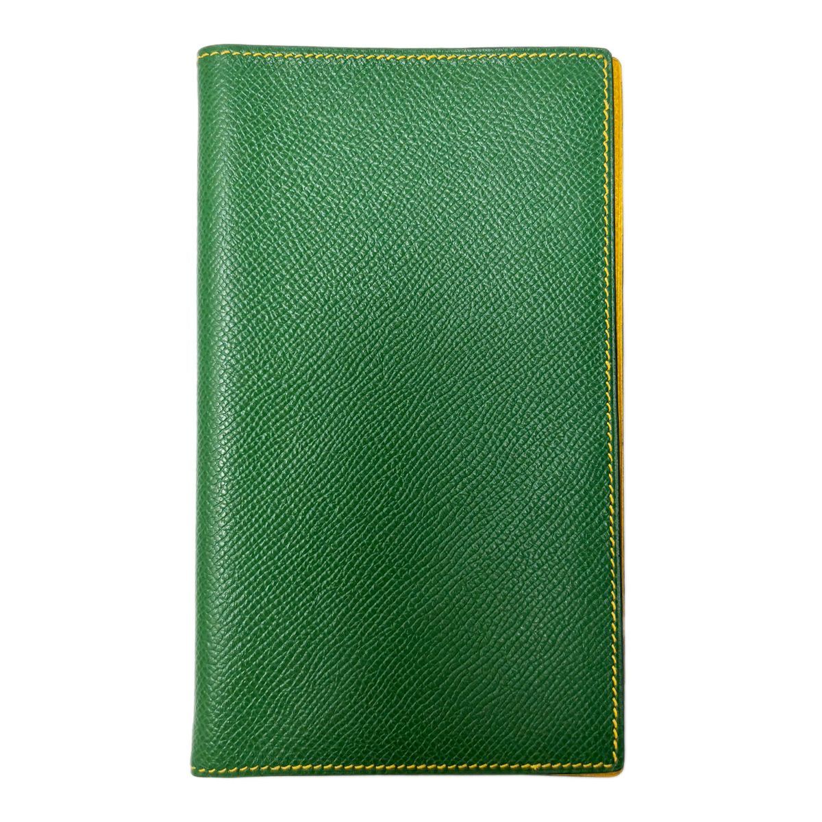 Hermes Notebook Cover Agenda Vision Calf Green Yellow with Initial — view 2