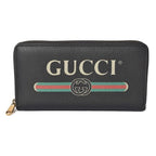 Gucci Long Wallet Vintage Logo Print Black