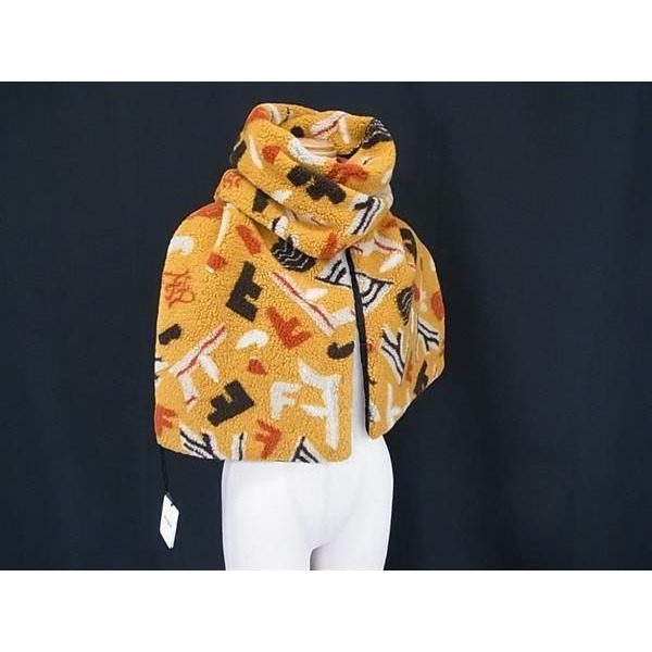 Fendi Polyester Wool Shearling Style Scarf Shawl Yellow — view 2