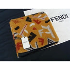 Fendi Polyester Wool Shearling Style Scarf Shawl Yellow