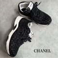 Chanel Coco Mark Sneakers Suede Mesh Logo Black White 38